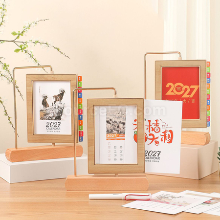 Creative Photo Frame Iron & Solid Wood Desk Calendar