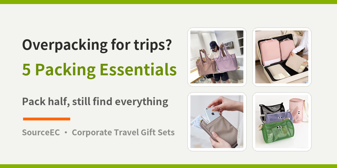 business trip packing, travel organizer, luggage organization, compression bag, document organizer, RFID passport holder, cable organizer, wet-dry toiletry bag, foldable shopping bag, corporate gift, employee travel gift